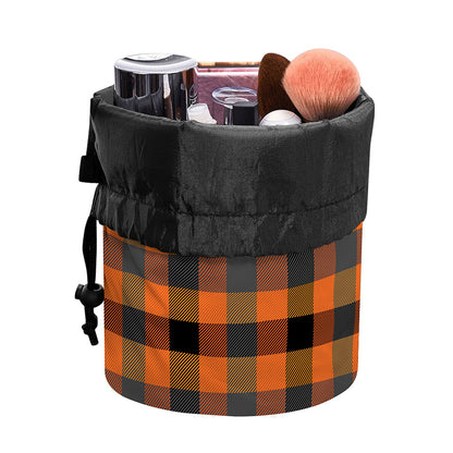 Halloween Orange Buffalo Check Print Drawstring Makeup Bag