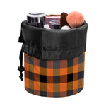 Halloween Orange Buffalo Check Print Drawstring Makeup Bag