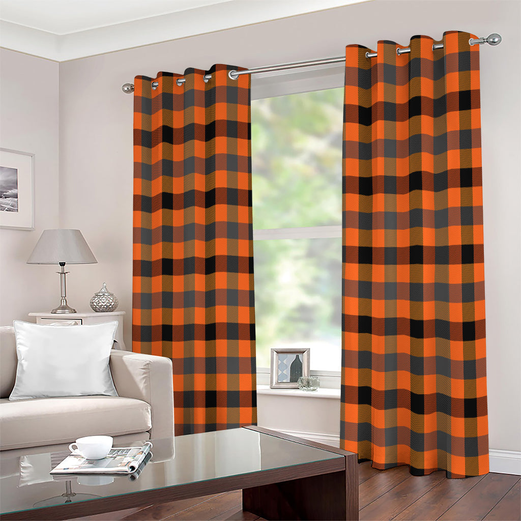 Halloween Orange Buffalo Check Print Extra Wide Grommet Curtains