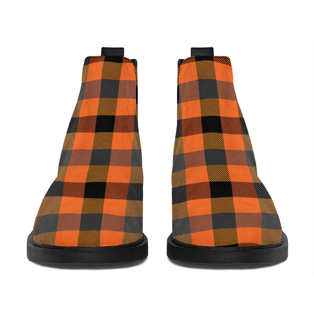 Halloween Orange Buffalo Check Print Flat Ankle Boots