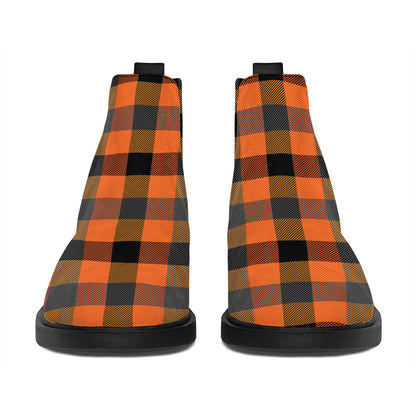 Halloween Orange Buffalo Check Print Flat Ankle Boots