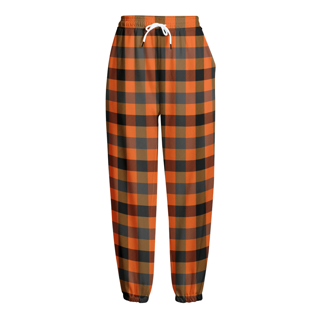 Halloween Orange Buffalo Check Print Fleece Lined Knit Pants