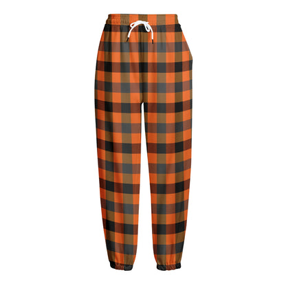 Halloween Orange Buffalo Check Print Fleece Lined Knit Pants