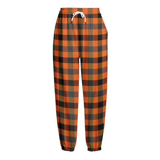Halloween Orange Buffalo Check Print Fleece Lined Knit Pants