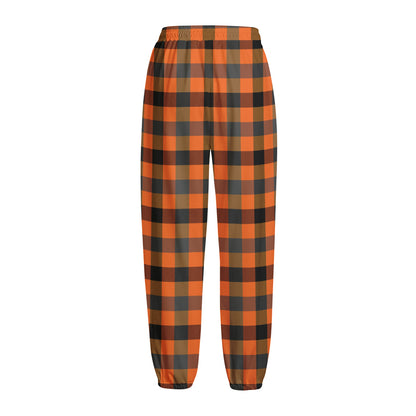 Halloween Orange Buffalo Check Print Fleece Lined Knit Pants