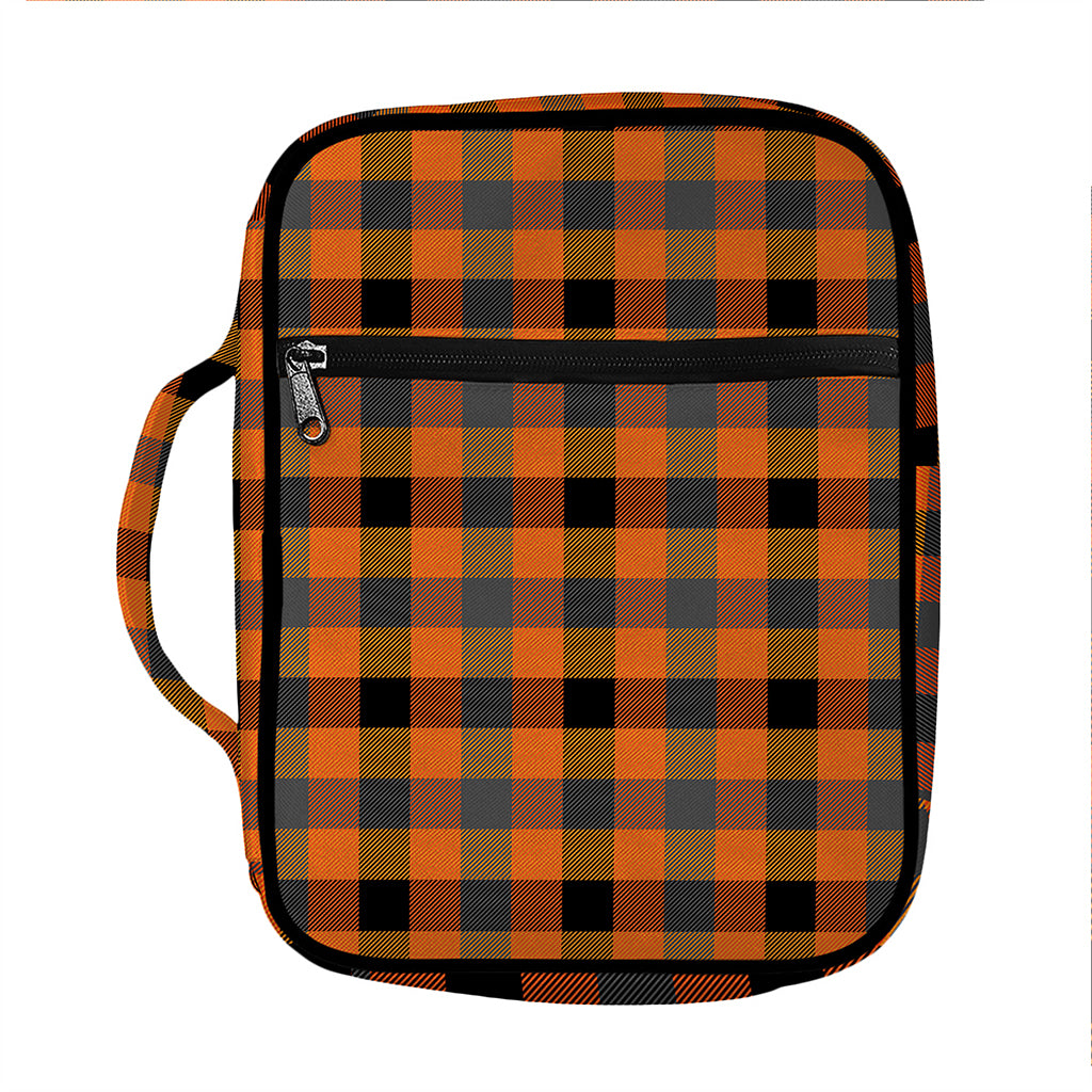 Halloween Orange Buffalo Check Print Front Pocket Bible Bag