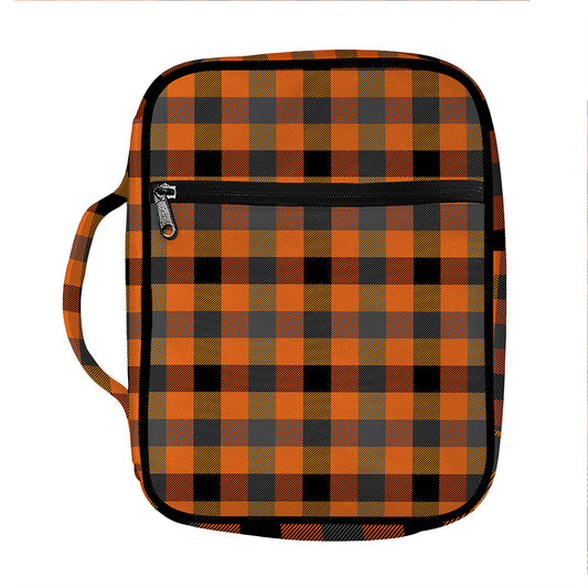 Halloween Orange Buffalo Check Print Front Pocket Bible Bag