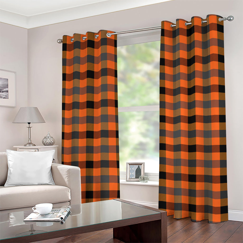 Halloween Orange Buffalo Check Print Grommet Curtains