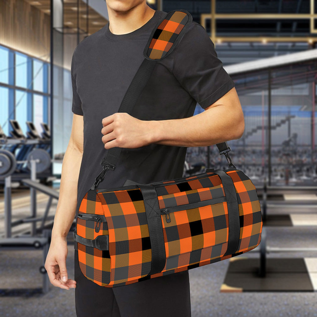 Halloween Orange Buffalo Check Print Gym Bag