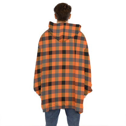 Halloween Orange Buffalo Check Print Hoodie Blanket