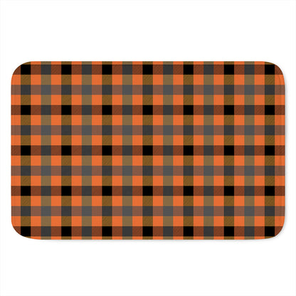 Halloween Orange Buffalo Check Print Indoor Door Mat
