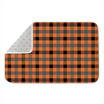 Halloween Orange Buffalo Check Print Indoor Door Mat