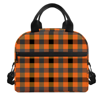 Halloween Orange Buffalo Check Print Insulated Lunch Bag