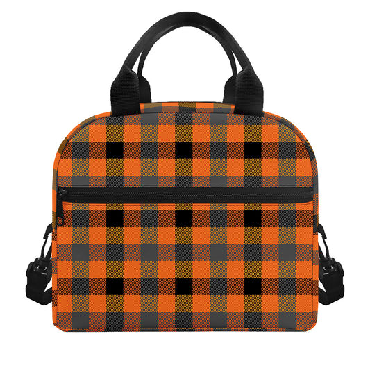 Halloween Orange Buffalo Check Print Insulated Lunch Bag