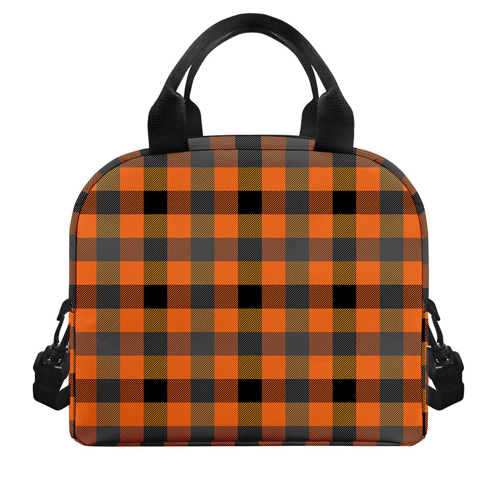 Halloween Orange Buffalo Check Print Insulated Lunch Bag