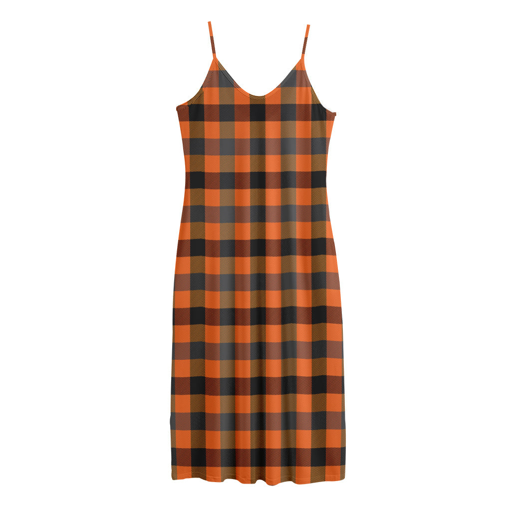 Halloween Orange Buffalo Check Print Jersey Midi Cami Dress