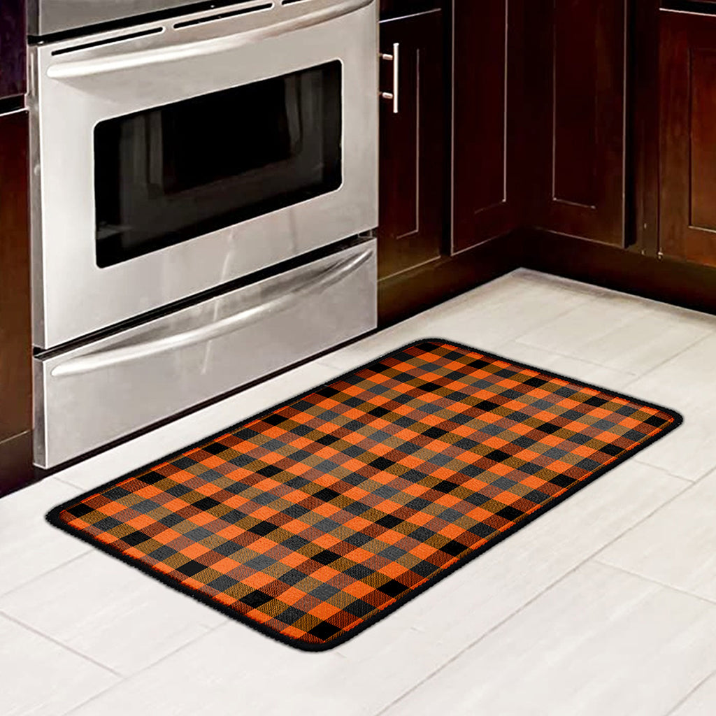 Halloween Orange Buffalo Check Print Kitchen Mat
