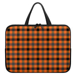 Halloween Orange Buffalo Check Print Laptop Sleeve With Handle