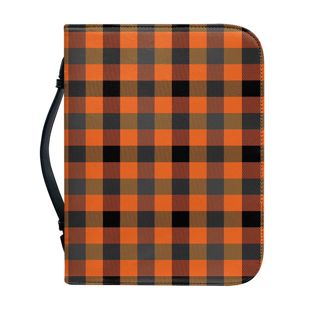 Halloween Orange Buffalo Check Print Leather Bible Cover
