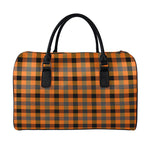 Halloween Orange Buffalo Check Print Leather Duffle Bag