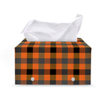Halloween Orange Buffalo Check Print Leather Tissue Box Cover
