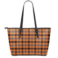 Halloween Orange Buffalo Check Print Leather Tote Bag With Zipper
