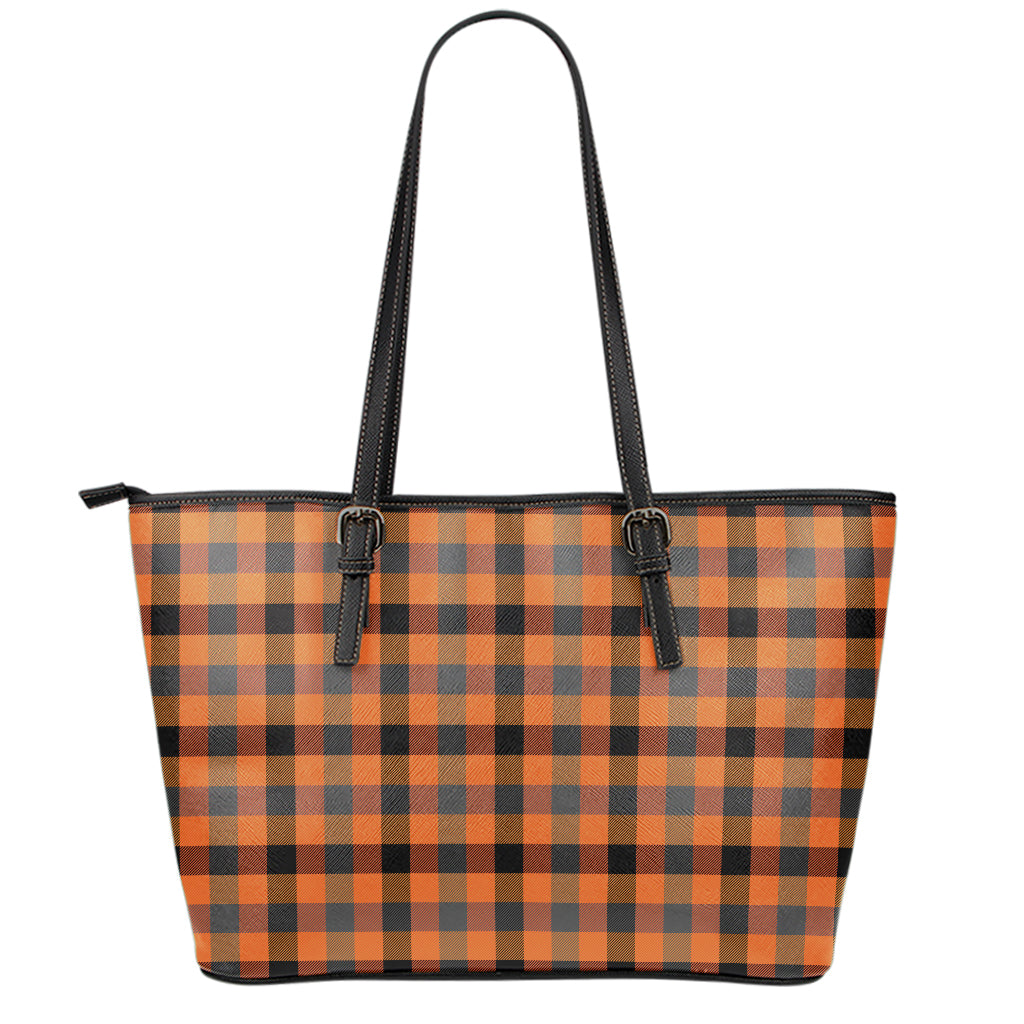 Halloween Orange Buffalo Check Print Leather Tote Bag