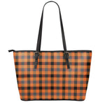 Halloween Orange Buffalo Check Print Leather Tote Bag