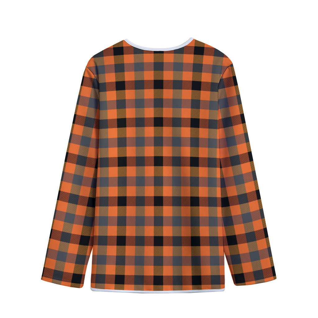 Halloween Orange Buffalo Check Print Long Sleeve Short Coat