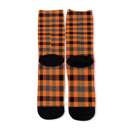 Halloween Orange Buffalo Check Print Long Socks