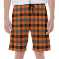 Halloween Orange Buffalo Check Print Men's Beach Shorts