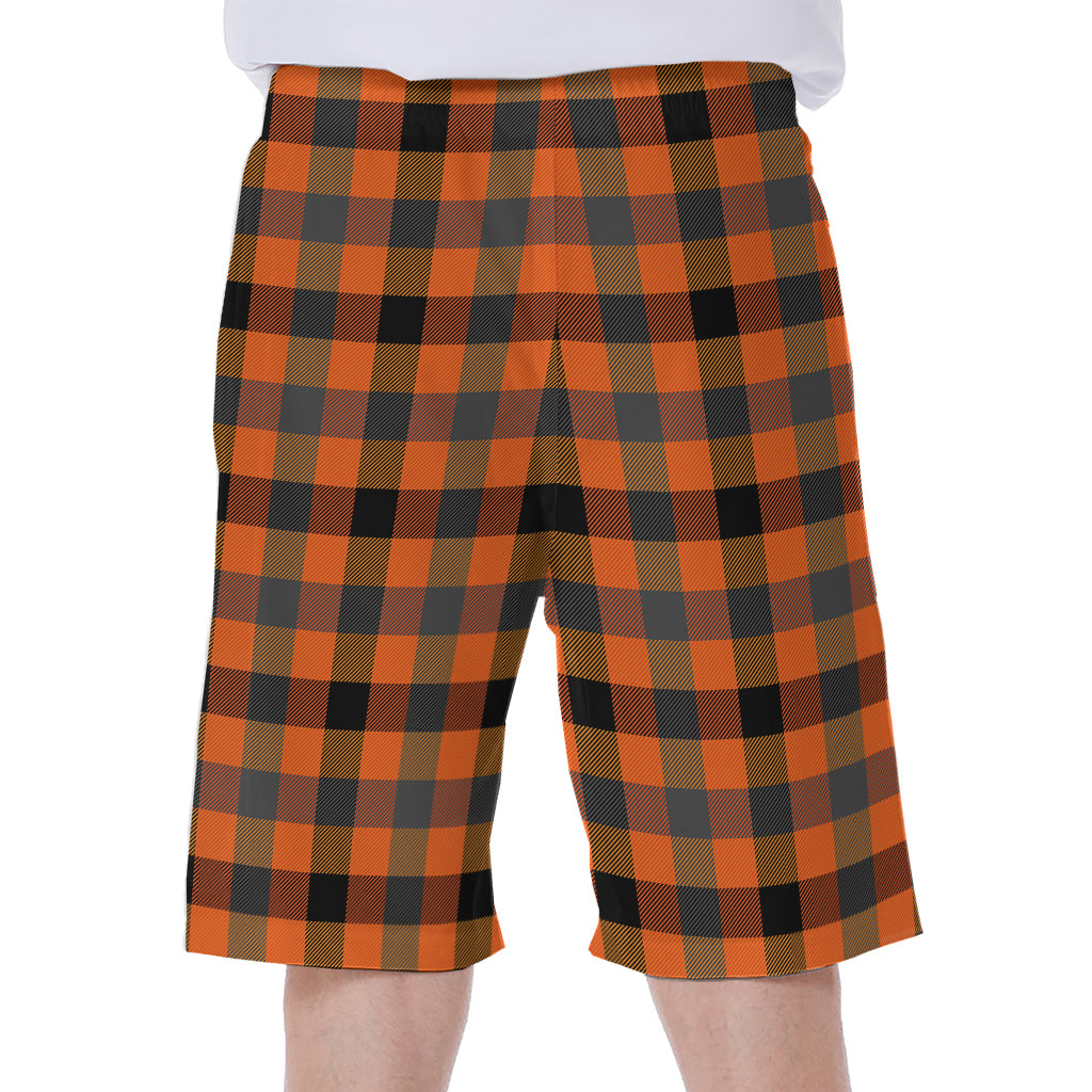 Halloween Orange Buffalo Check Print Men's Beach Shorts