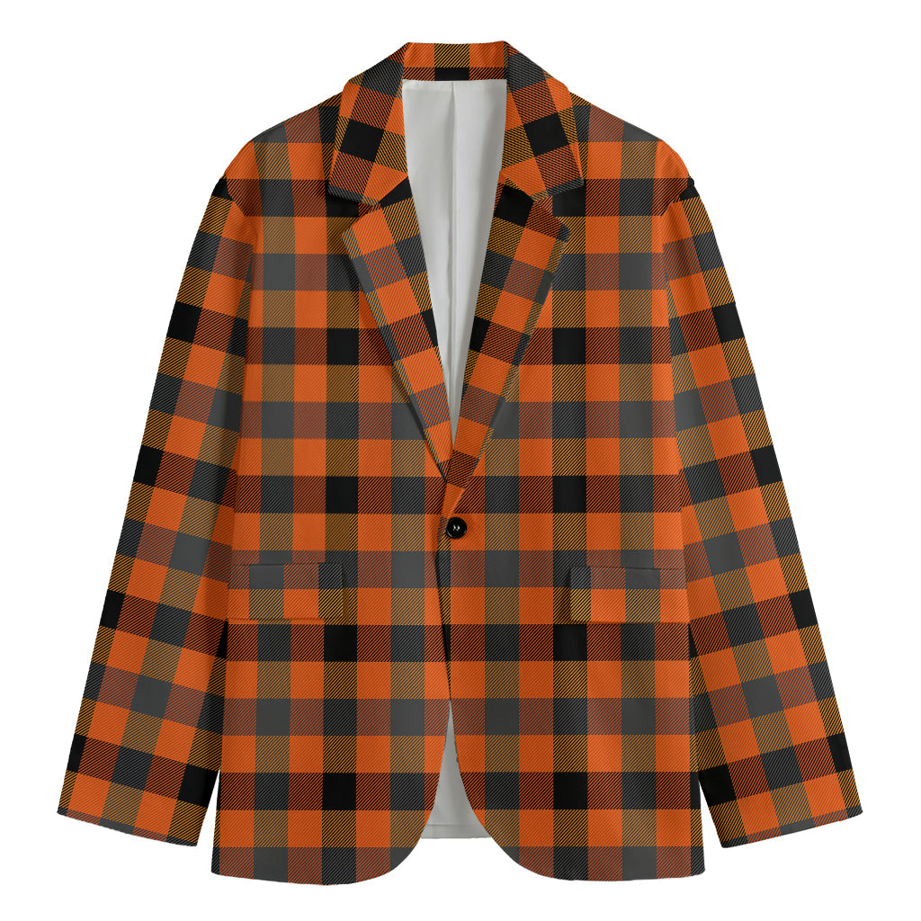 Halloween Orange Buffalo Check Print Men's Blazer