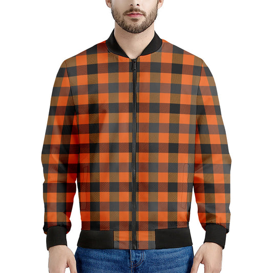 Halloween Orange Buffalo Check Print Men's Bomber Jacket