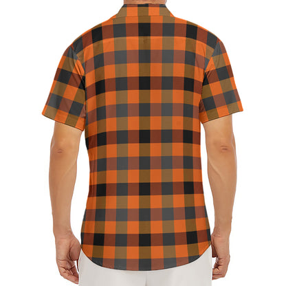 Halloween Orange Buffalo Check Print Men's Deep V-Neck Shirt