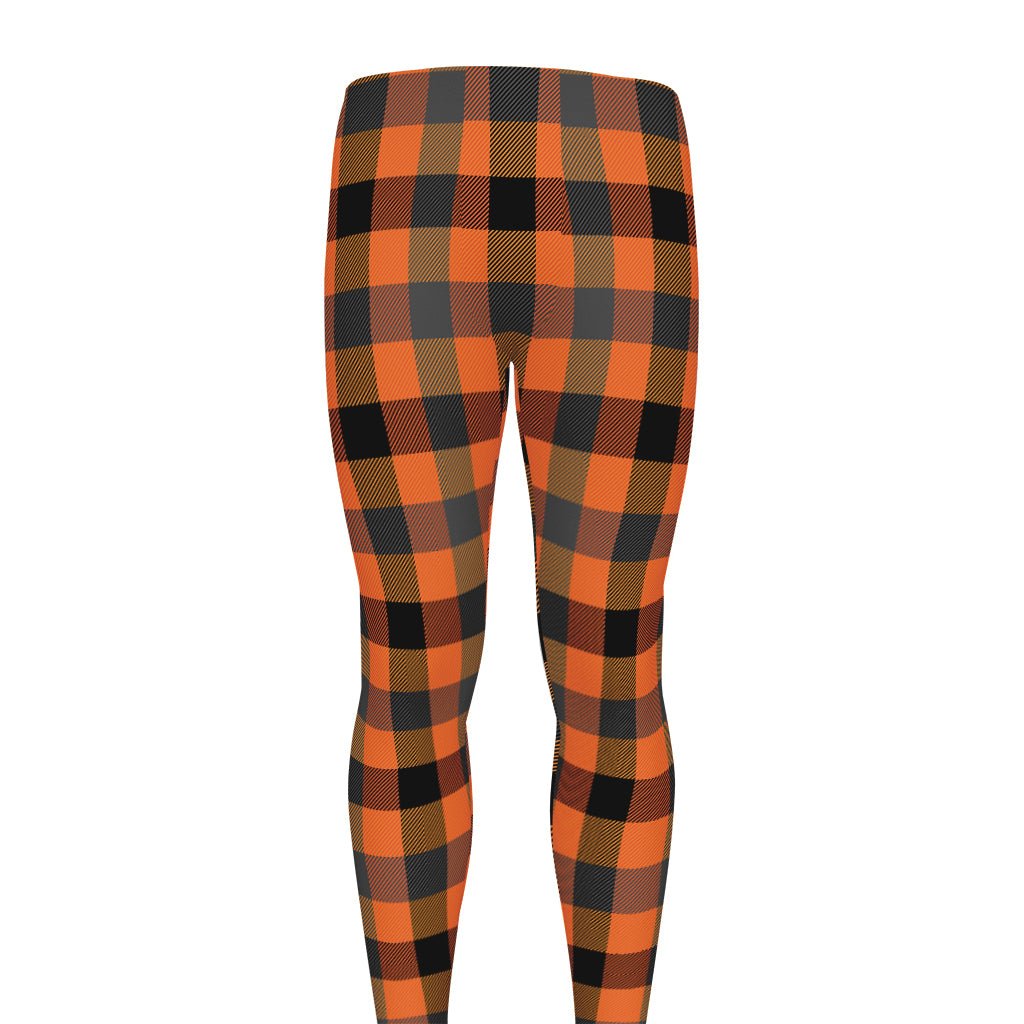 Halloween Orange Buffalo Check Print Men's leggings