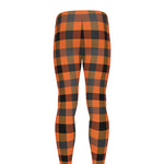 Halloween Orange Buffalo Check Print Men's leggings