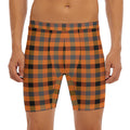 Halloween Orange Buffalo Check Print Men's Long Boxer Briefs