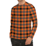 Halloween Orange Buffalo Check Print Men's Long Sleeve Rash Guard