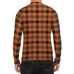 Halloween Orange Buffalo Check Print Men's Long Sleeve Rash Guard