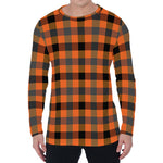 Halloween Orange Buffalo Check Print Men's Long Sleeve T-Shirt