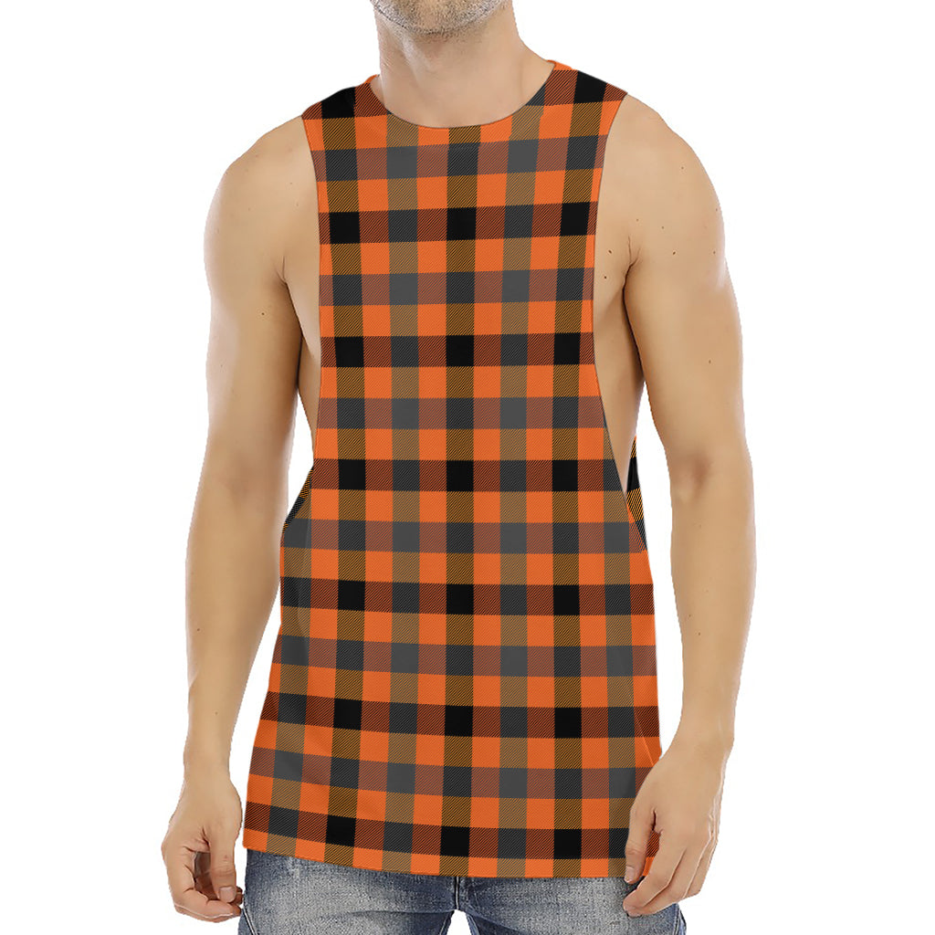 Halloween Orange Buffalo Check Print Men's Muscle Tank Top