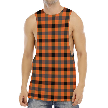 Halloween Orange Buffalo Check Print Men's Muscle Tank Top