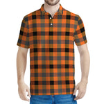 Halloween Orange Buffalo Check Print Men's Polo Shirt