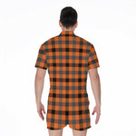 Halloween Orange Buffalo Check Print Men's Rompers
