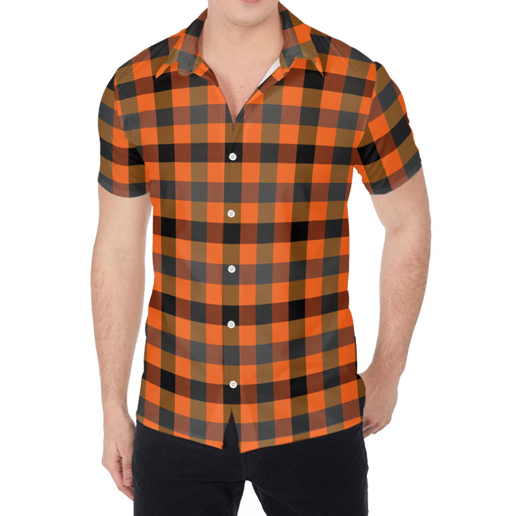 Halloween Orange Buffalo Check Print Men's Shirt