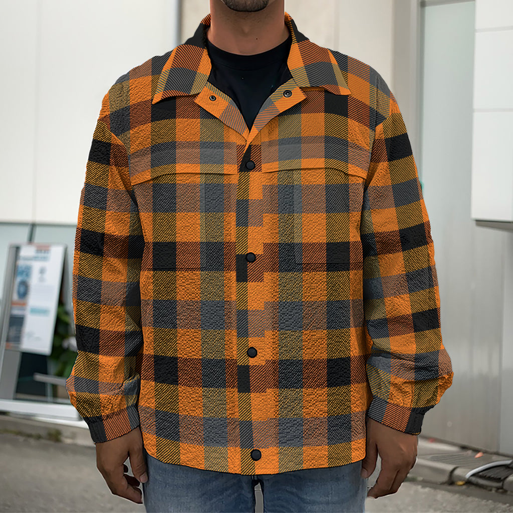 Halloween Orange Buffalo Check Print Men's Shirt Jacket