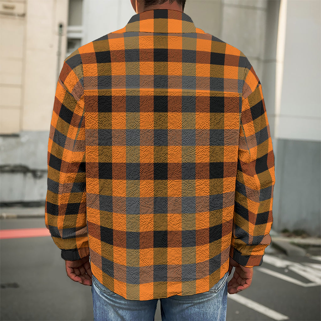 Halloween Orange Buffalo Check Print Men's Shirt Jacket
