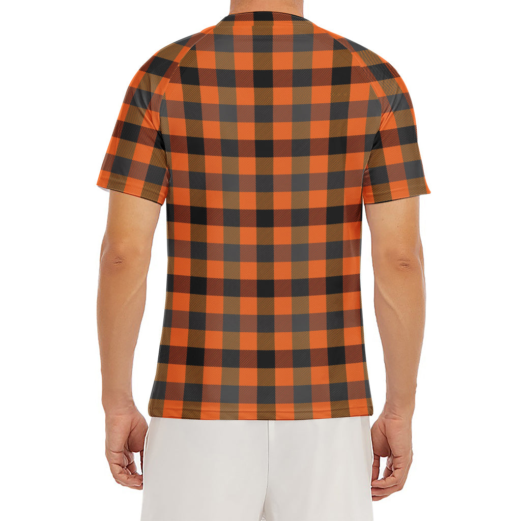 Halloween Orange Buffalo Check Print Men's Short Sleeve Rash Guard