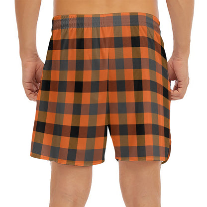 Halloween Orange Buffalo Check Print Men's Split Running Shorts